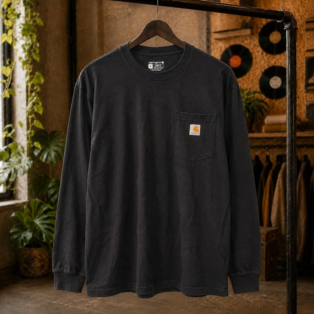 Carhartt Loose Fit Long Sleeve Pocket Tee Black XL Mens Workwear Streetwear